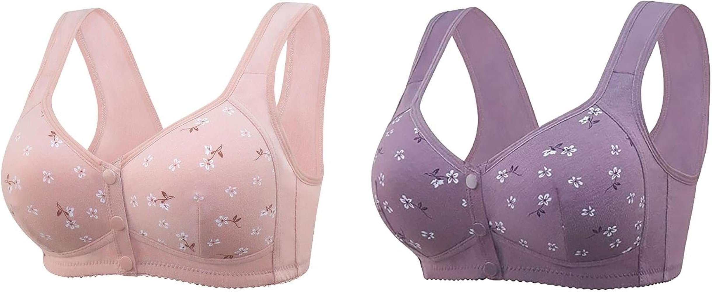 2 Packs Daisy Bra, Lisa Charm Bras Front Snaps Seniors, Daisy Bra for Women, Full Coverage Front Closure Close Sports Bras