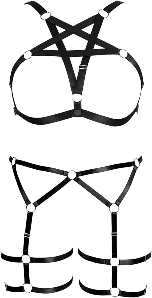 Women's Punk Body Harness Pentagram Cage Bra Plus Size Strappy Full Hollow Out Lingerie Garter Goth Dance Belt