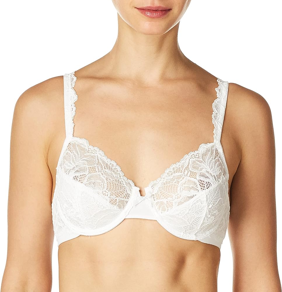 Bali Lace Desire Underwire Bra, Full-Coverage Lace Bra with Underwire Cups, Plunging Underwire Bra for Everyday Comfort