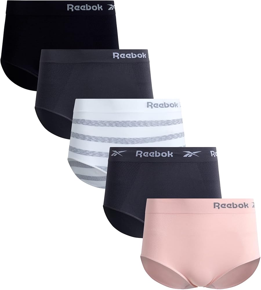 Reebok Women's Briefs - 5 Pack High Waist Stretch Performance Seamless Panties - High Waisted Underwear for Women (S-XL)