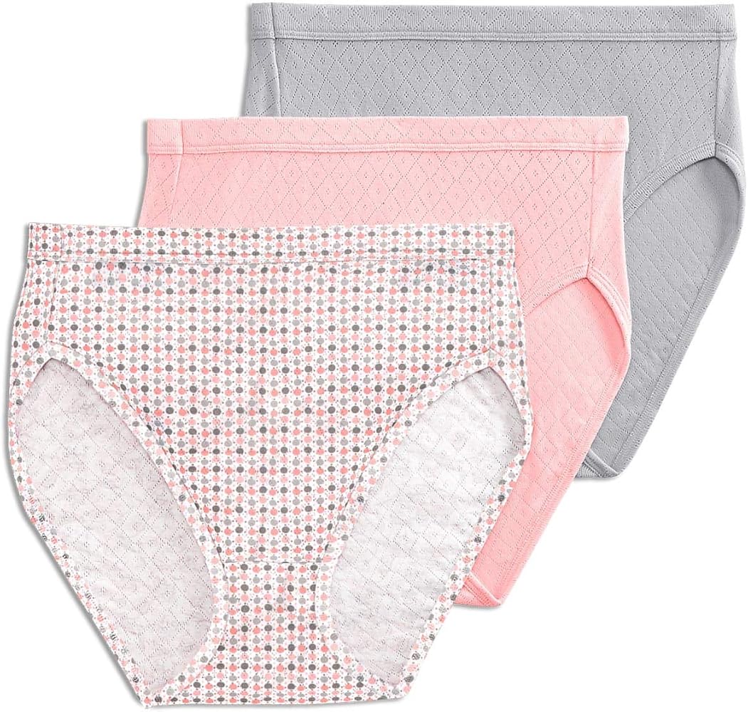 Jockey Women's Underwear Elance Breathe French Cut - 3 Pack, Silver Fox/Spotty Dot/Blushing Rose, 10