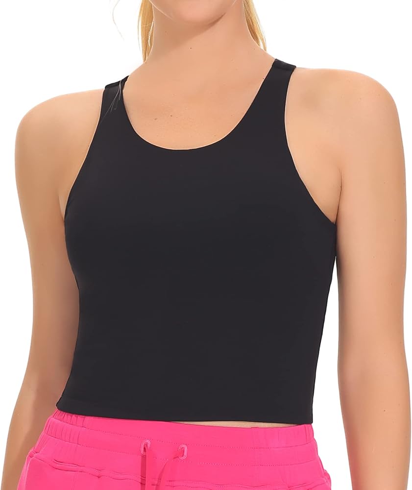 THE GYM PEOPLE Women's Racerback Longline Sports Bra Removable Padded High Neck Workout Yoga Crop Tops