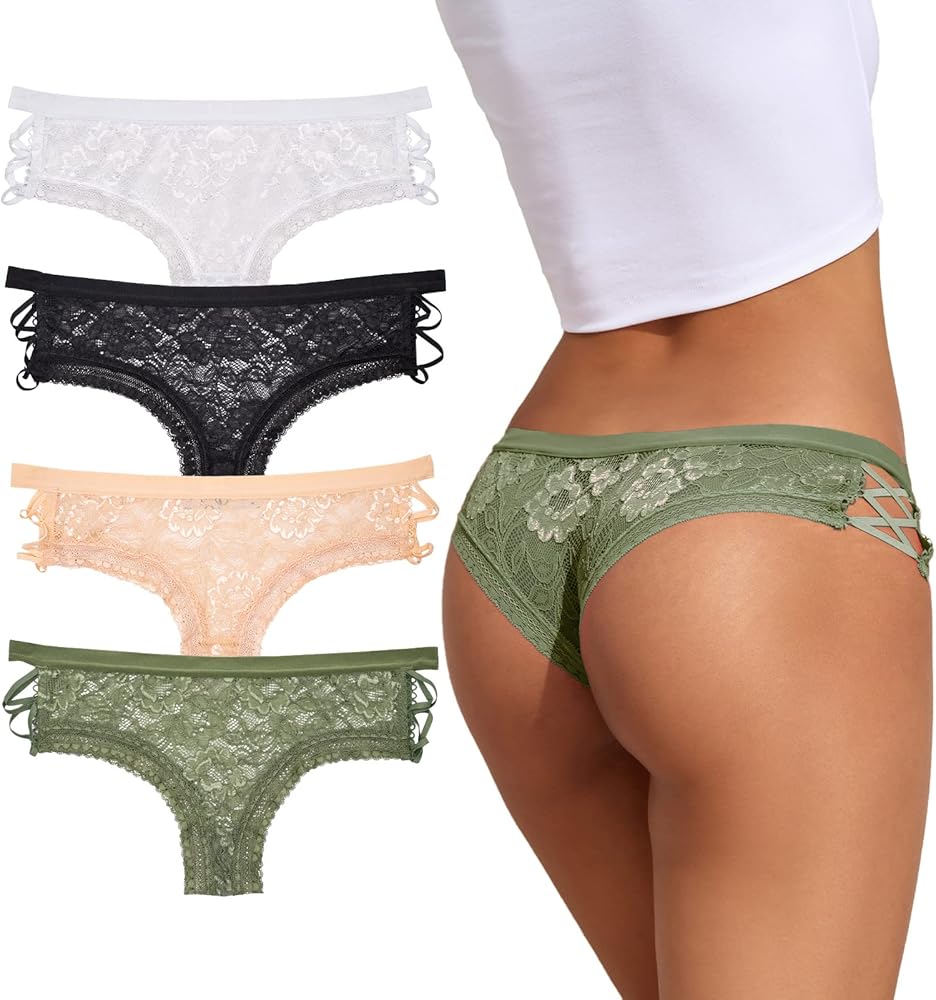 Women Lace Cheeky Panties Criss Cross Low Rise Underwear 4 Pack