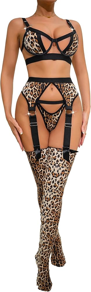 Leopard Lingerie Set for Women Garter Set Lingerie for Women Bra and Panty Set