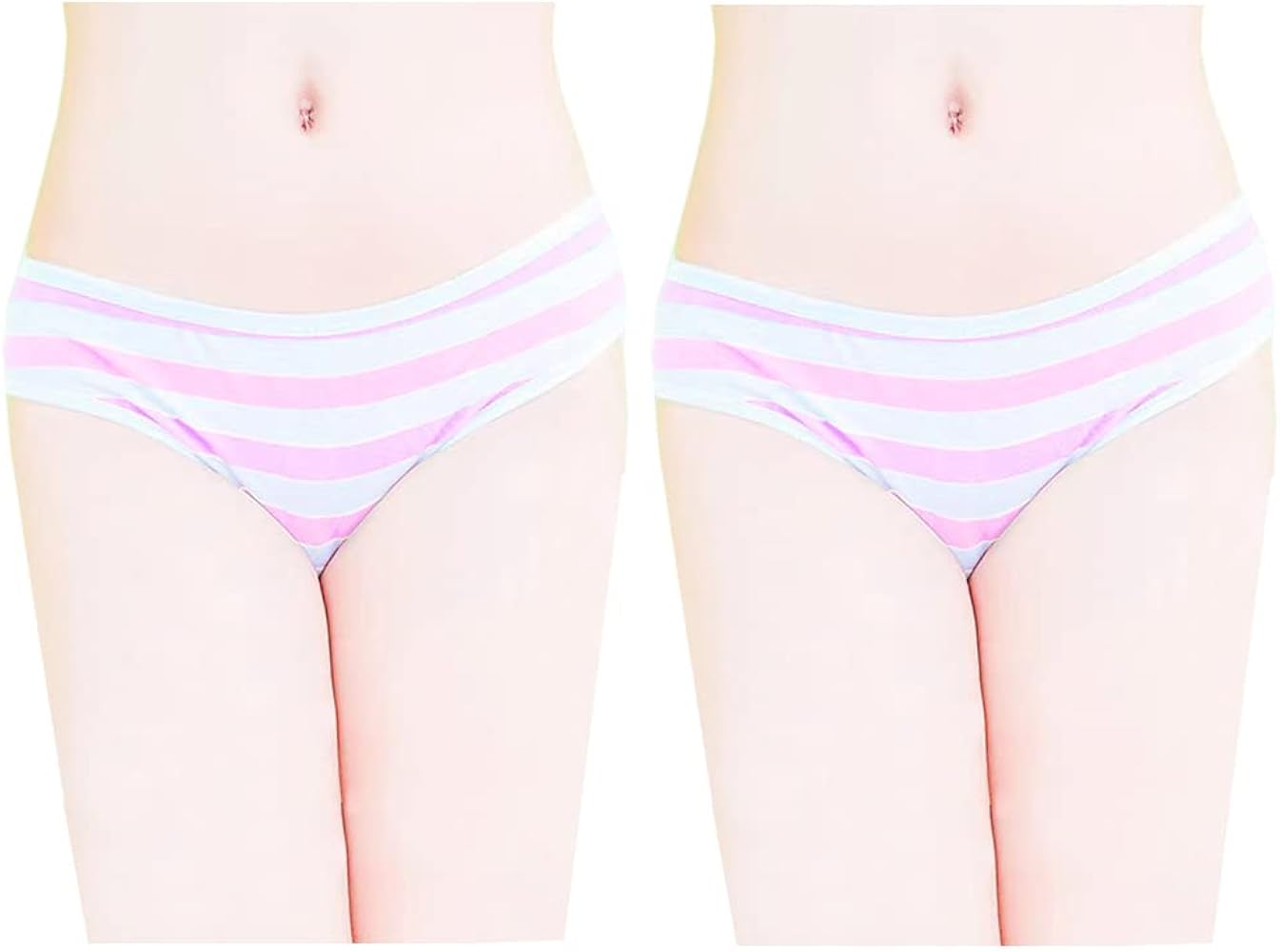 Japanese Style Cute Striped Cotton Thong Bikini Underwear Briefs Panty Cosplay Panties for Women Pack of 2