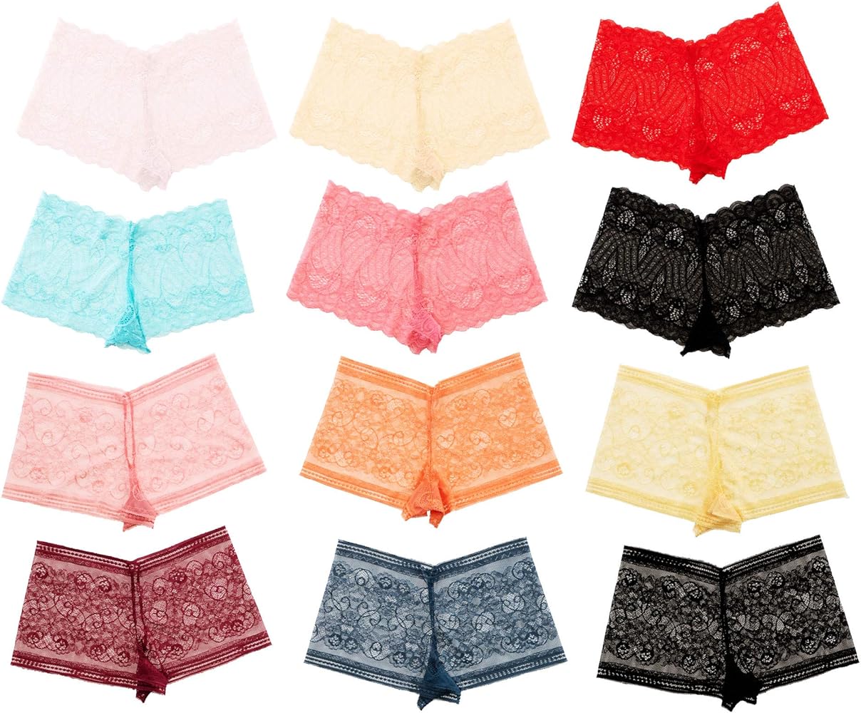 All Lace Boyshort Panties For Women, Pack of 12, Sexy & Comfortable