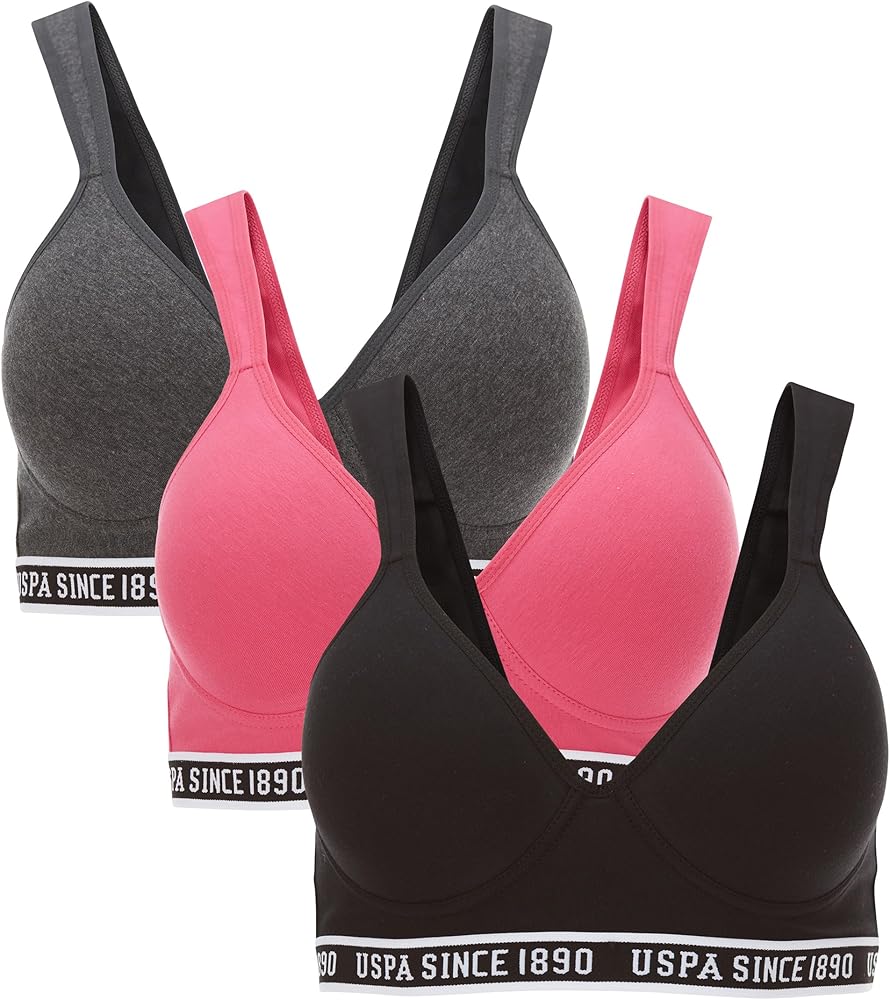 U.S. Polo Assn. Womens Bras 3-Pack - Wireless T-Shirt Bras for Women - Bras for Women No Underwire