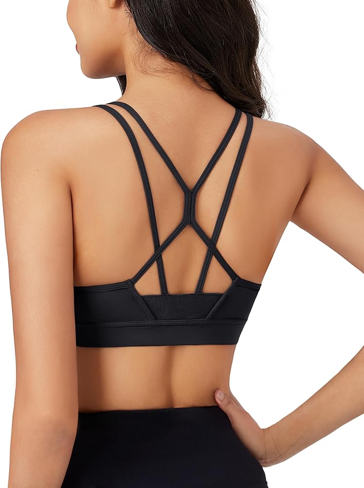 MAGCOMSEN Womens Strappy Sports Bra Padded Backless Sexy Low Impact Moisture-Wicking Wireless for Yoga Workout Fitness