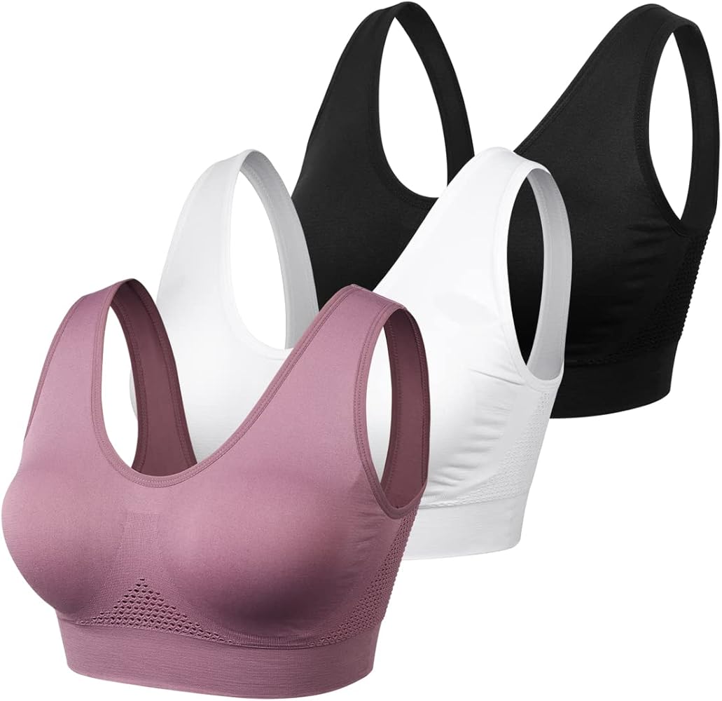 Women Sports Bra Comfortable Sleep Bras No Underwire Seamless Workout Yoga Bra of 3 Pack