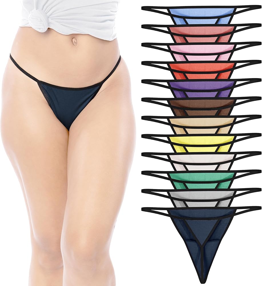 Sexy Basics Women's 12 Pack Ultra-Soft Cotton Stretch G String Bikini T-Back Thong Underwear/No Show Panties