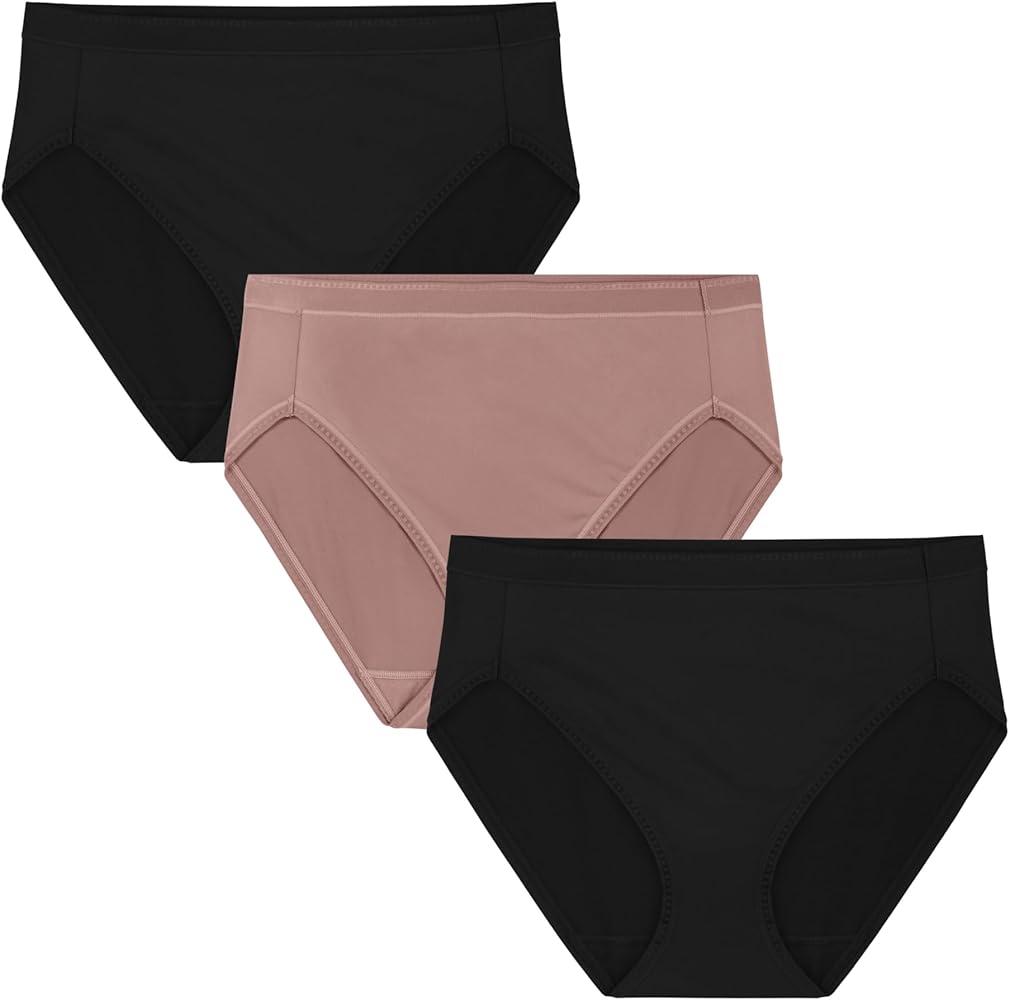 Vanity Fair Women's Comfort Where It Counts No Ride Up Panties, Hi Cut-3 Pack-Black/Blush/Black