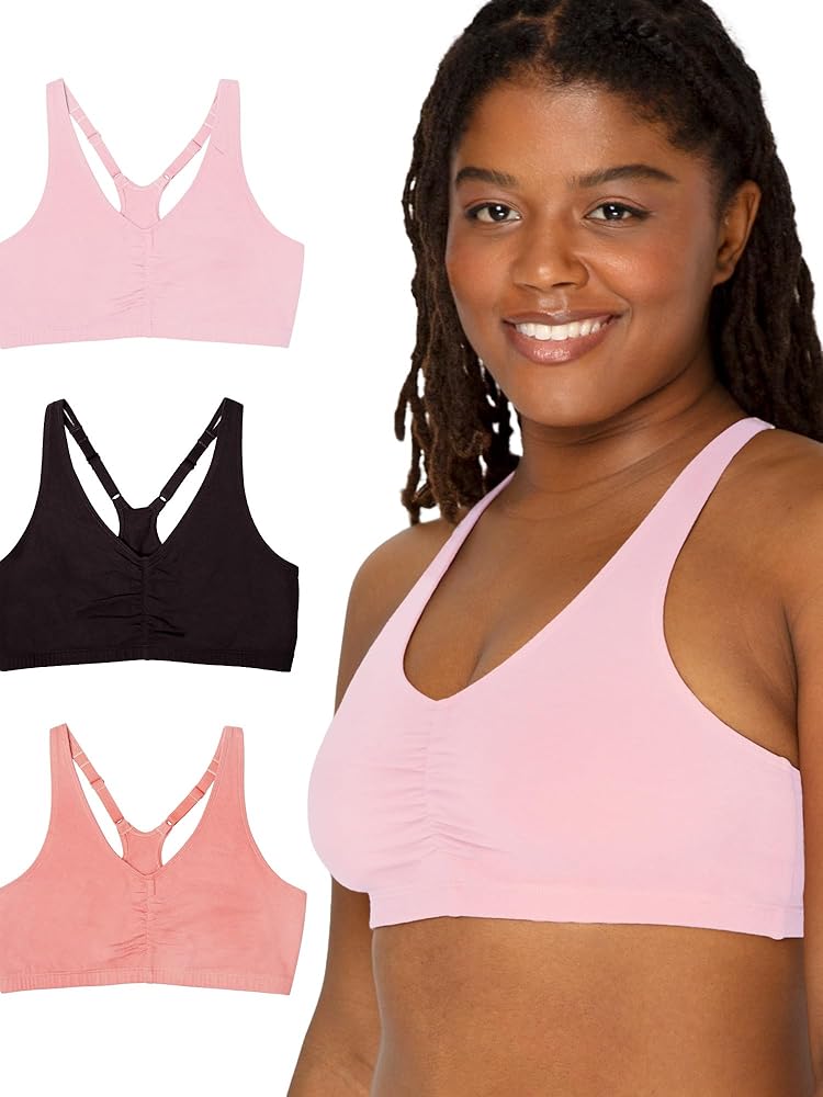 Fruit of the Loom Women's Adjustable Shirred Front Racerback Sports Bra Multi Packs