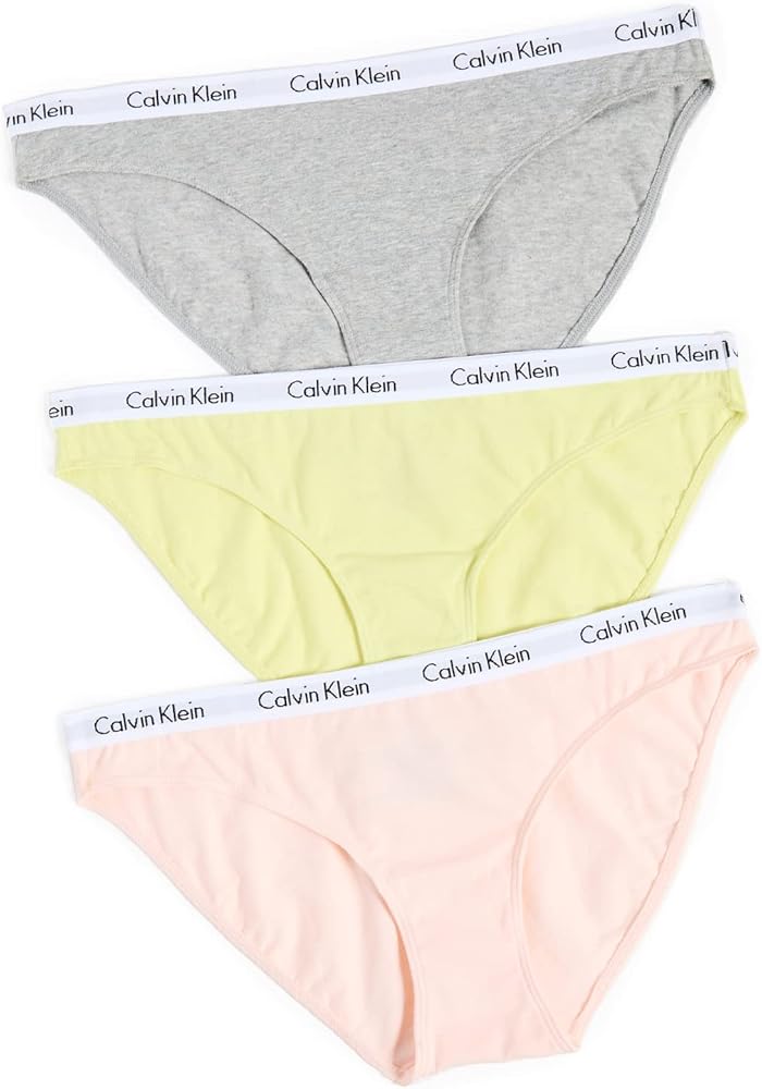 Calvin Klein underwear Women's Carousel Bikini 3 Pack, Coral/Cyber Green/Heather Grey, L