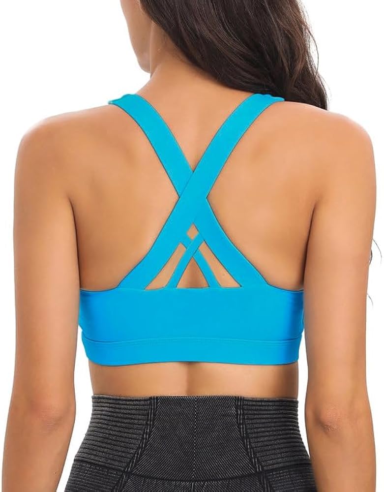 RUNNING GIRL Sports Bra for Women, Criss-Cross Back Padded Strappy Sports Bras Medium Support Yoga Bra with Removable Cups