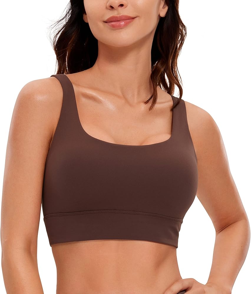 CRZ YOGA Butterluxe Womens U Back Sports Bra - Scoop Neck Padded Low Impact Yoga Bra Workout Crop Top with Built in Bra