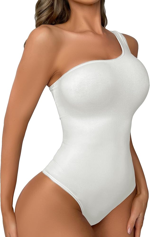 SOLY HUX Bodysuit for Women One Shoulder Tummy Control Shapewear Seamless Thong Body Shaper