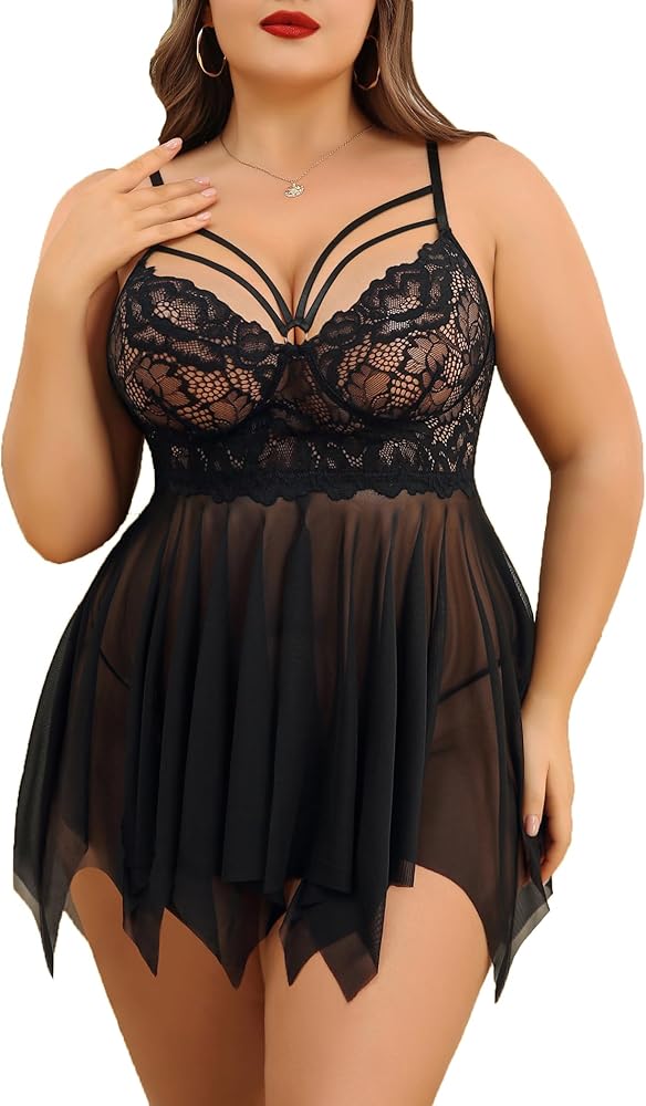 Avidlove Babydoll Lingerie for Women Strappy Nightdress Sexy Nightgowns Bridal Chemise Plus Size Lace Langeray L-4XL