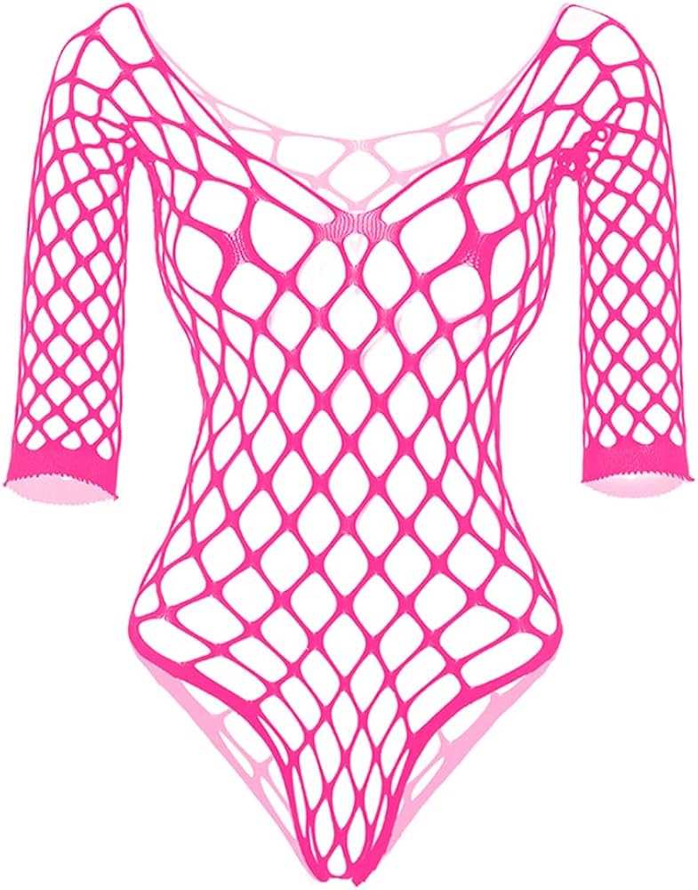 Women Fishnet Lingerie V-Neck Babydoll Mini Dress See Through Sleepwear One Piece One Size