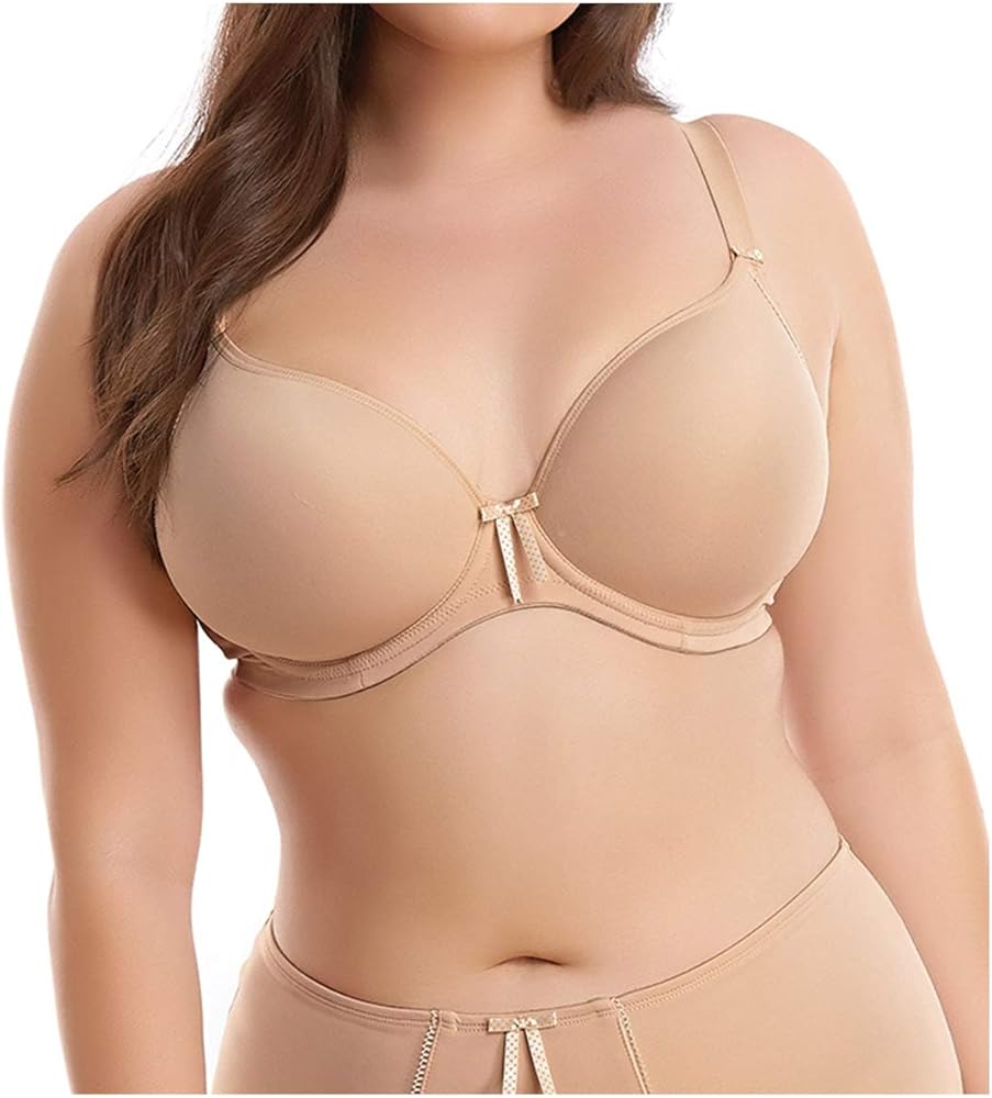 Elomi Women's Bijou Molded T-Shirt Bra. Plunge without Push Up, Moveable J-Hook for Racerback Style. UK Sizes E-H, US Sizes DDD-K Sand