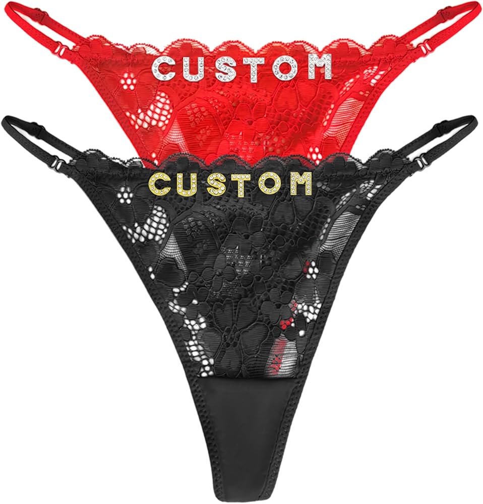 Hand-sewn Personalized Thongs with Names - Customized Panties with Name on It - Custom Rhinestone Underwear for Women