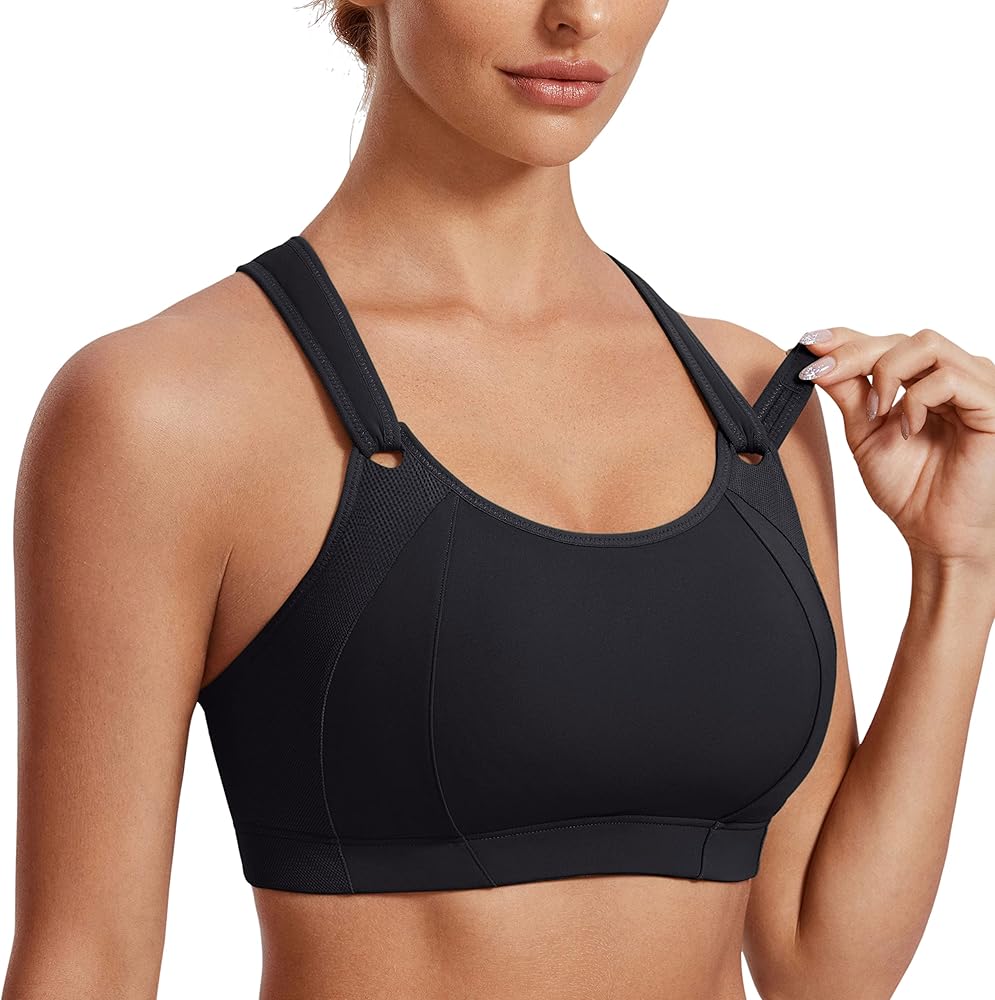 SYROKAN Women's Sports Bra Front Adjustable High Impact Support Padded Wireless Racerback Plus Size Running Bra