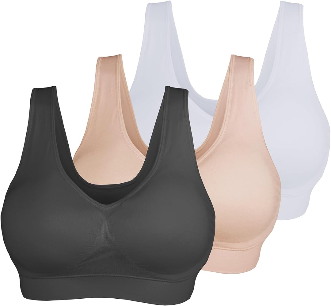 3 Pack Women's Ultimate Comfy Medium Support Seamless Wireless Sports Bra with Removable Pads