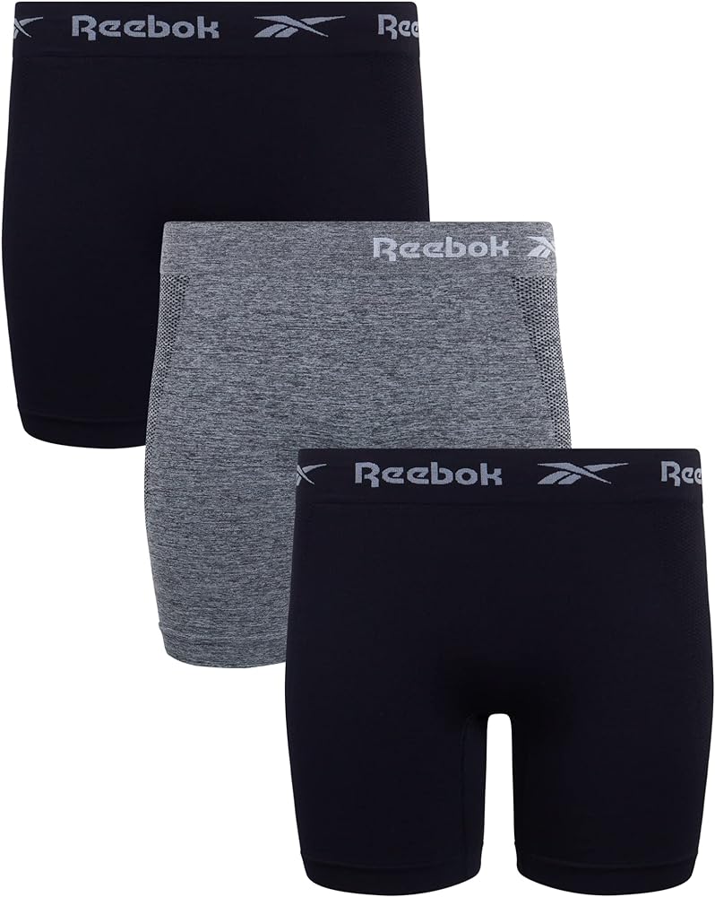 Reebok Women's Boy Shorts Underwear - 3 Pack Seamless Long Leg Boyshorts Panties for Women (S-3X, available in Plus Size)