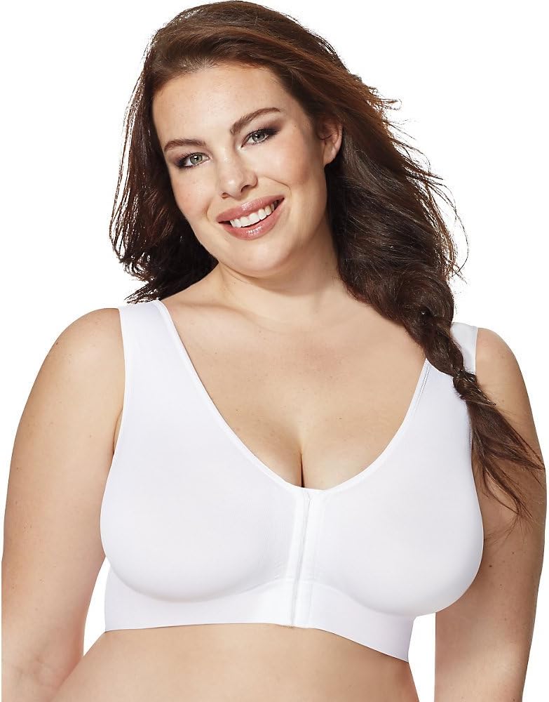 JUST MY SIZE Pure Comfort? Women`s Front-Close Wirefree Bra White