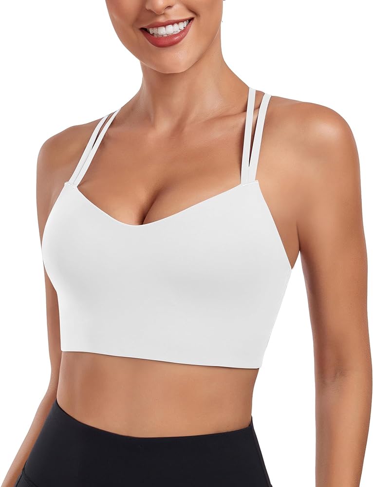 As Fariy Sports Bra Molded Cup Sports Bra Workout Bra for Women with Longline Criss Cross Back Spaghetti Strap Yoga Bras