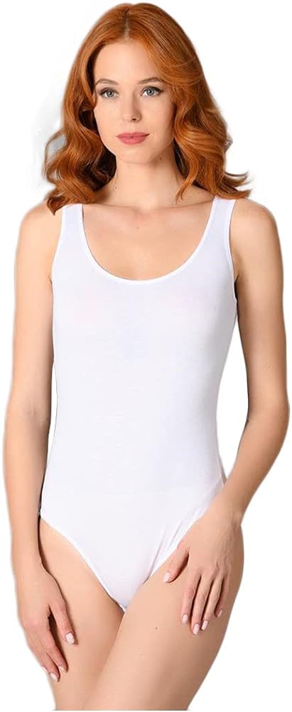 NBB Womens Sexy Basic Sleeveless Low Neck Bodysuit Lingerie with Stretch