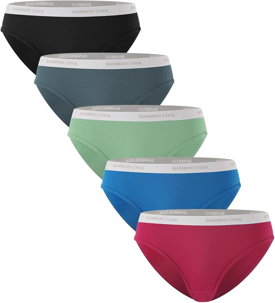 BAMBOO COOL Womens Underwear Soft Bikini High Cut Panties Stretch Moisture Wicking Panties for Women, 5-Pack