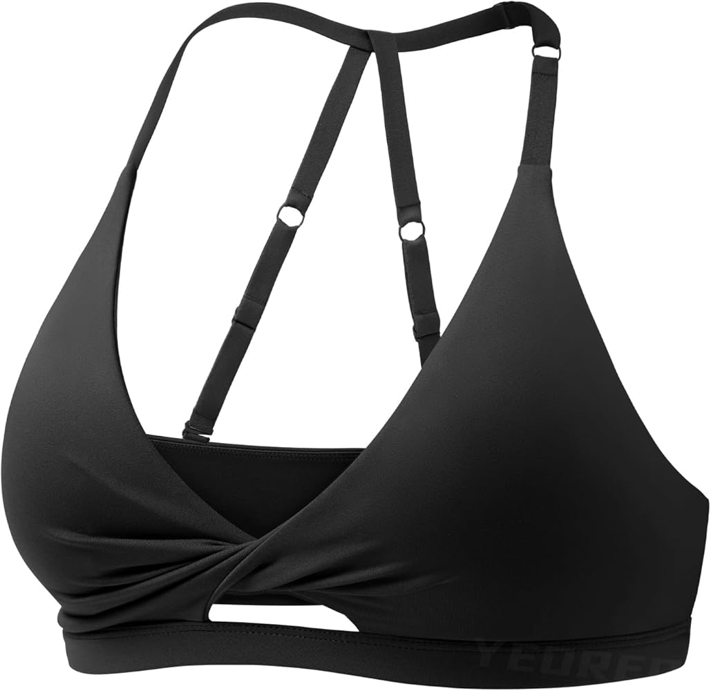 YEOREO Sports Bras for Women Open Back Workout Gym Bra Padded Medium Impact Yoga Tops with Ajustable Back Straps