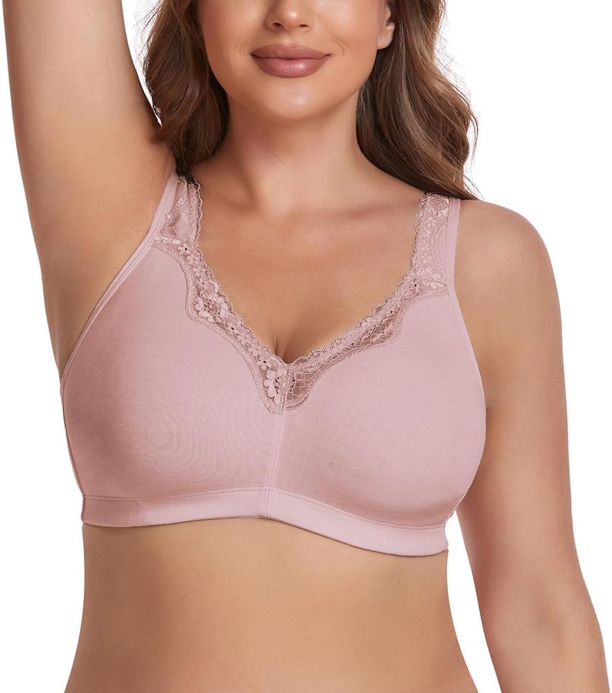 Women's Wireless Plus Size Lace Bra Full Coverage Unlined Minimizer Bra Comfort Cotton