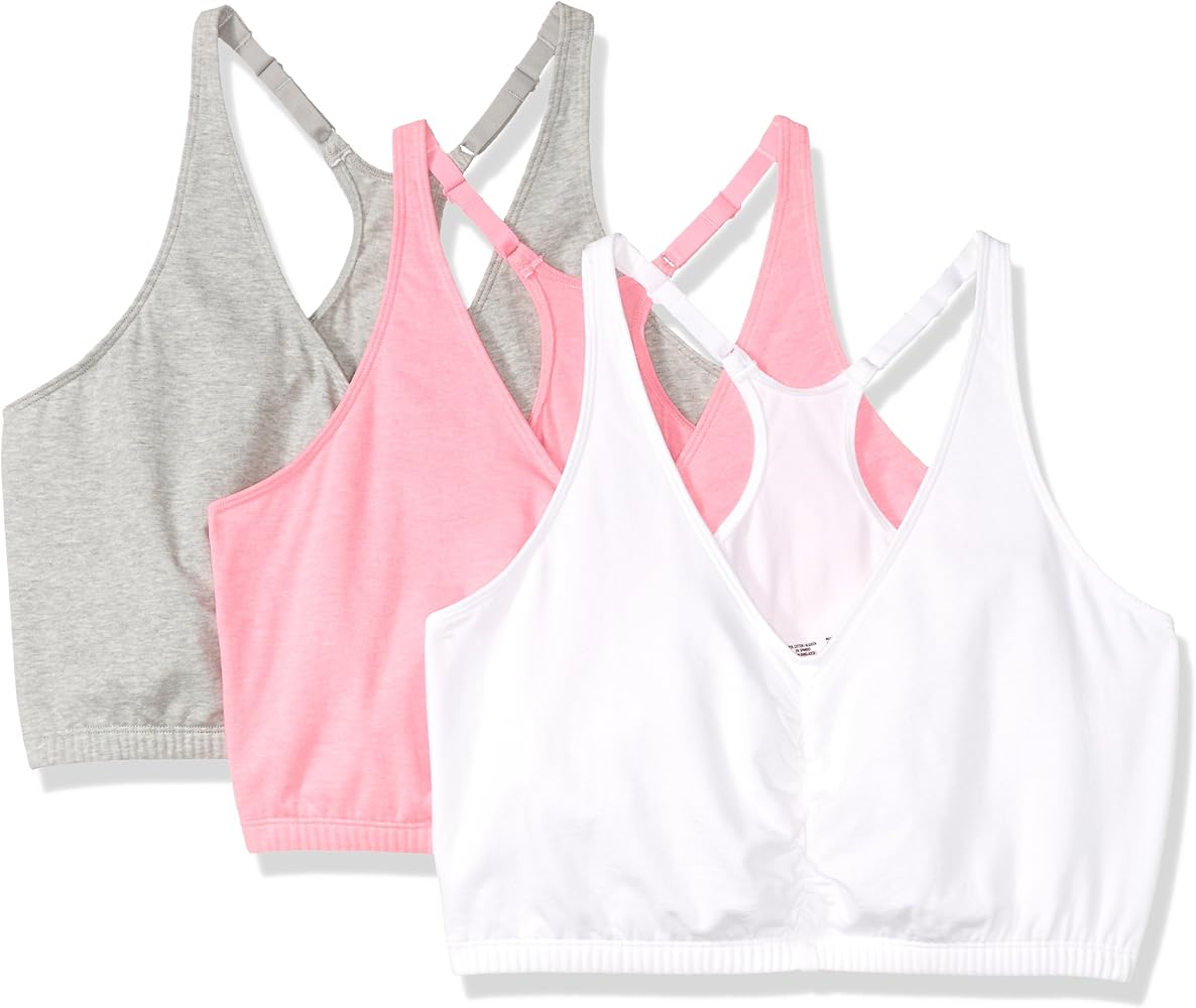 Fruit of the Loom Women's Shirred Front Racerback Sports Bra - 3 Pack 90011 40 Neon Pink/White/Grey