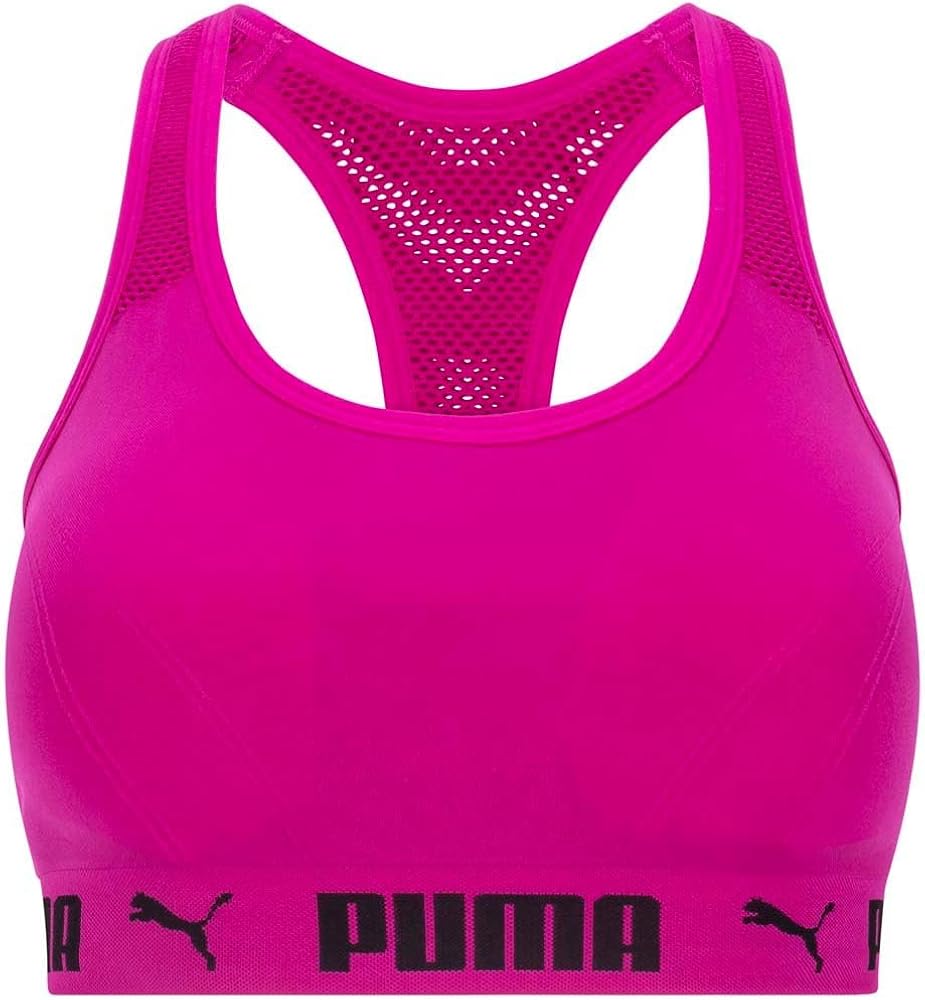 PUMA Women's Seamless Breathe Sports Bra, Dark Pink, Large