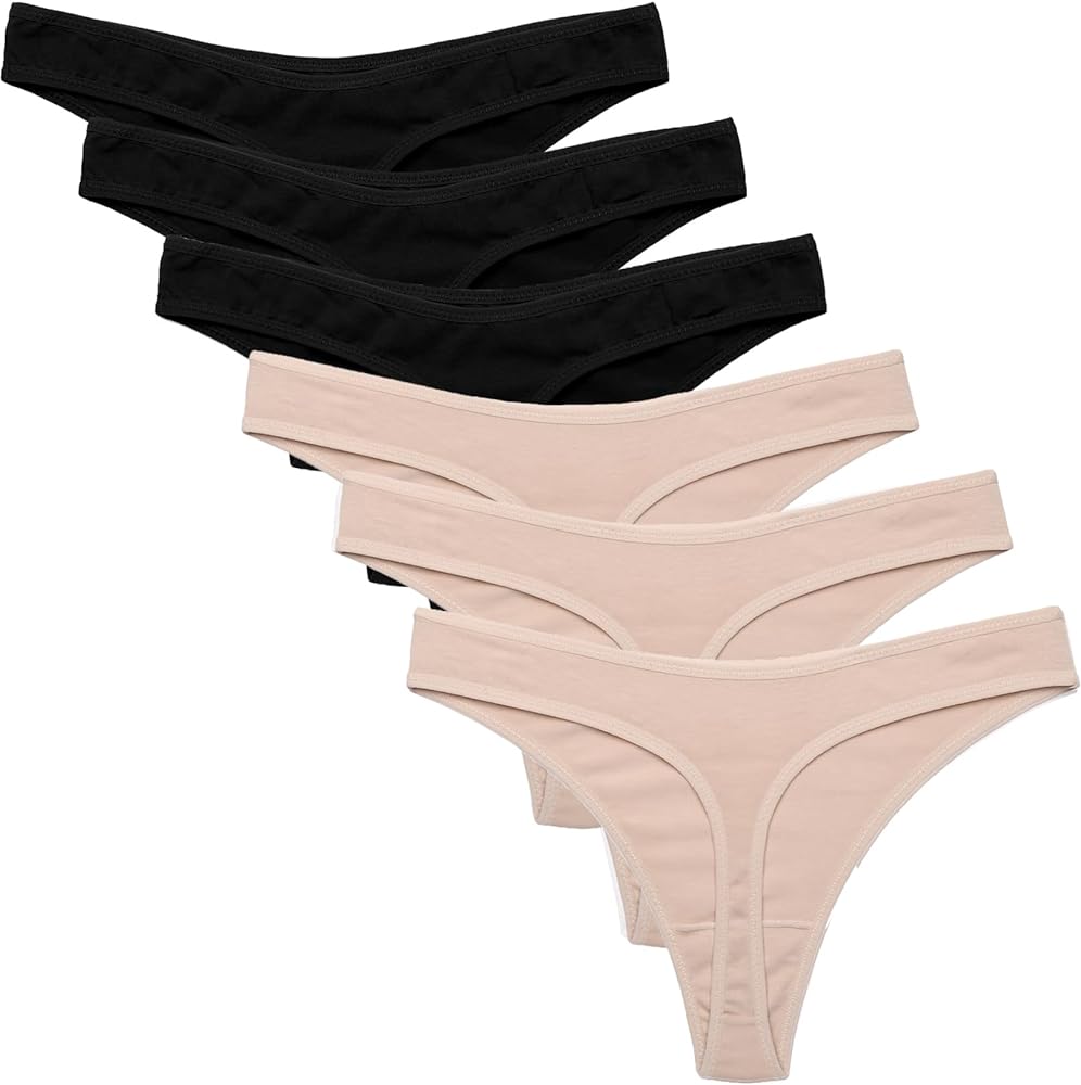 Ekouaer Womens Thongs Invisible Panties No Show Seamless Low Waist Breathable G-String Cotton Thongs 6 Pack