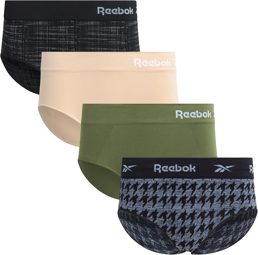 Reebok Women's Hipster Briefs - 4 Pack Breathable Stretch Performance Hipster Panties - Seamless Underwear for Women (S-XL)