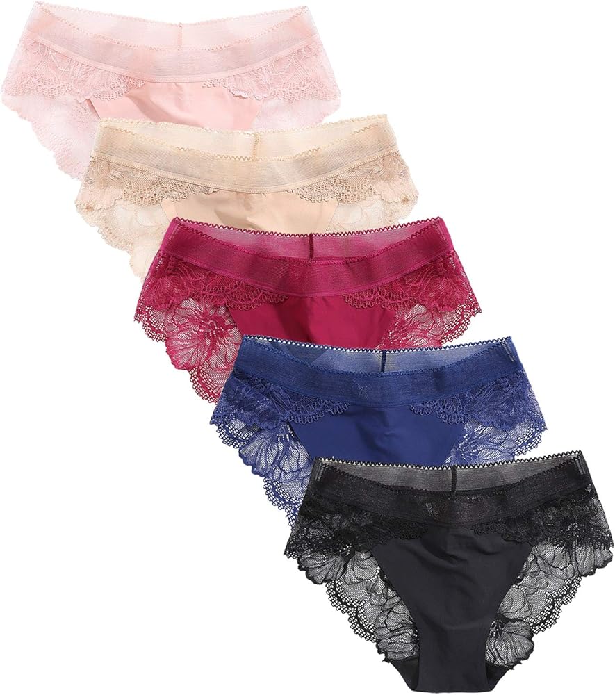 Women's Underwear Lacy Panties Lace Bikini Hipster Silky Comfy Briefs 5/6 Pack