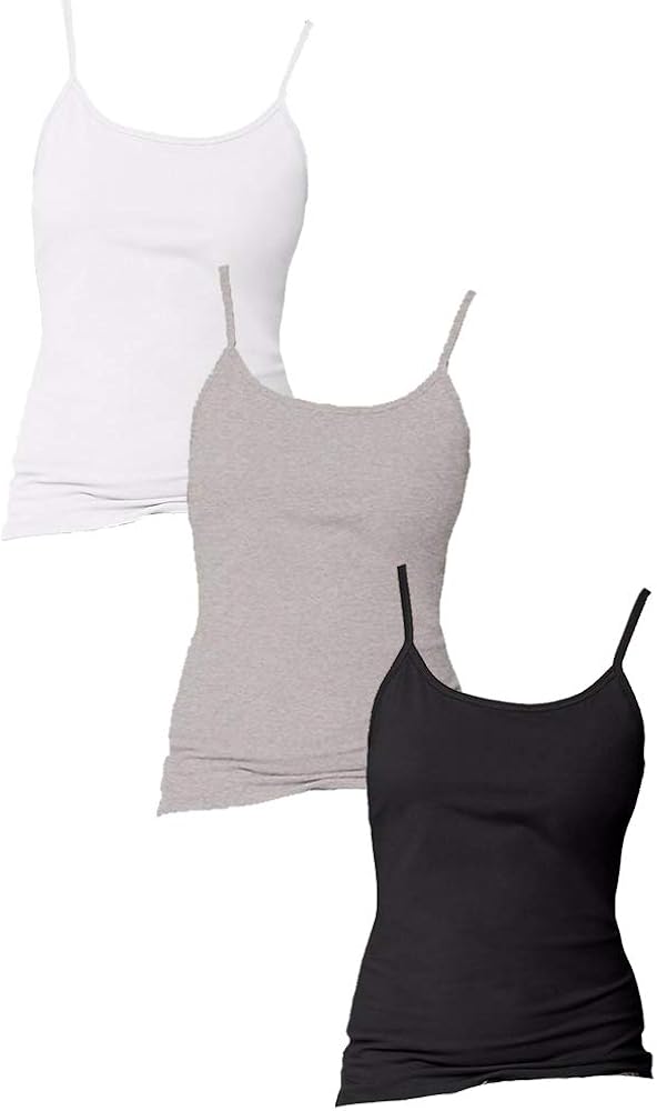 Women Stretch Cotton Cami with Built-in Shelf Bra 3 Pack