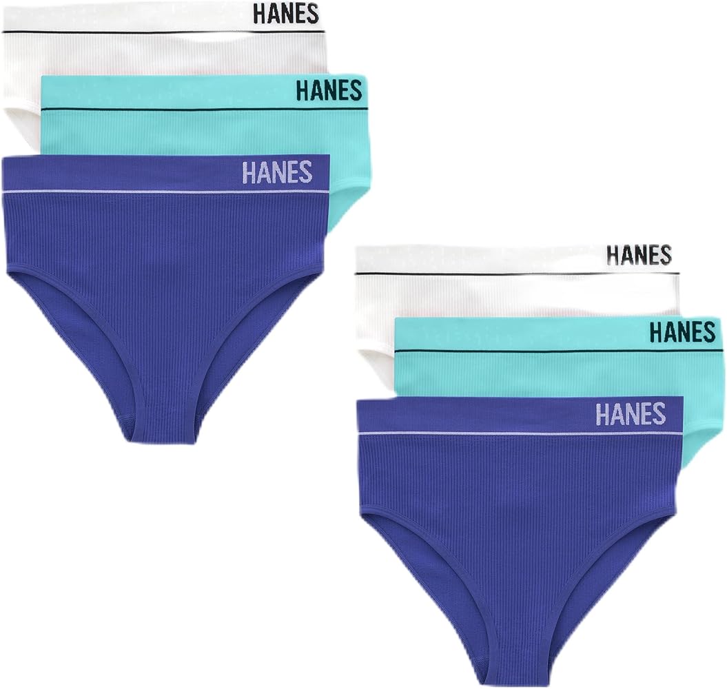 Hanes Womens Originals Hi-Leg Bikini Underwear, Seamless Rib Bikini, Assorted Colors, 6-Pack