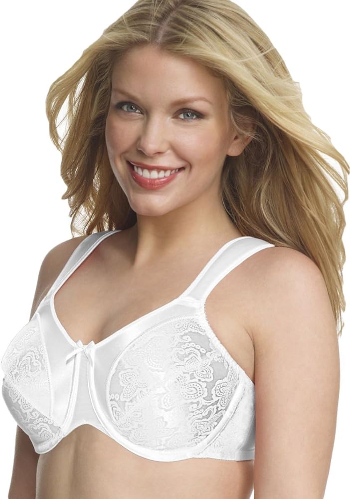 Bali Womens Satin Tracings Underwire Minimizer Bra(3562)-White-36G