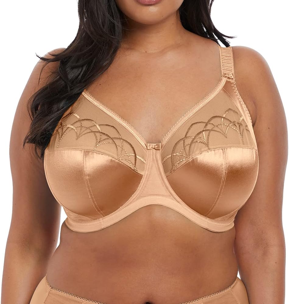 Elomi Women's Cate Full Cup Banded Bra: Comfort, Support, & Elegance. Soft Satin Cups, Sheer Embroidery. DD+ Bras