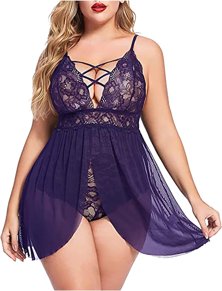 Sexy Lingerie for Women Women's Babydoll Lingerie Dress Teddy Chemise Nightie Lace Nightgown Plus Size Sexy Nightwear See Through Underwear