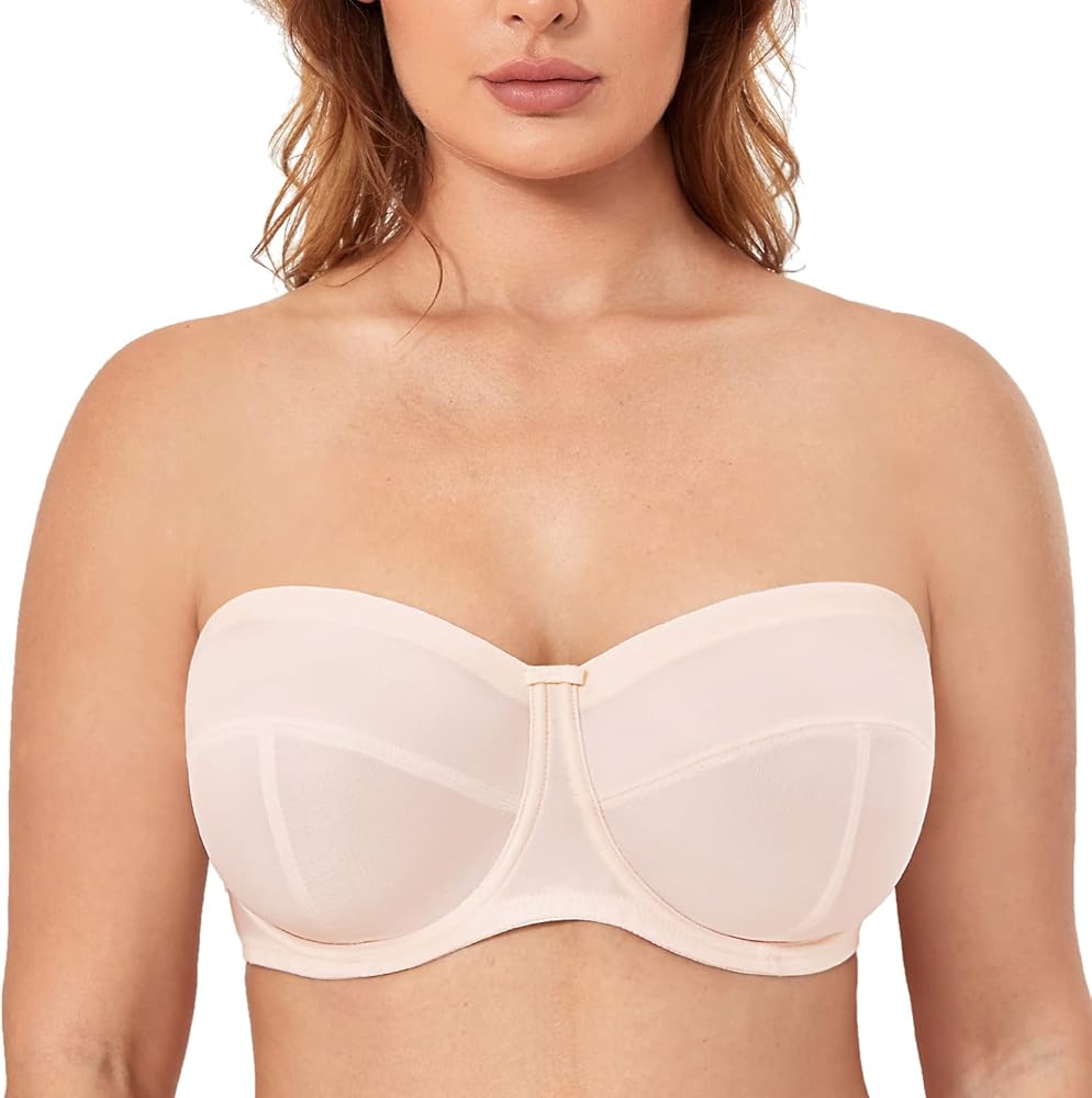 DELIMIRA Women's Strapless Bra Plus Size Underwire Convertible Non Padded