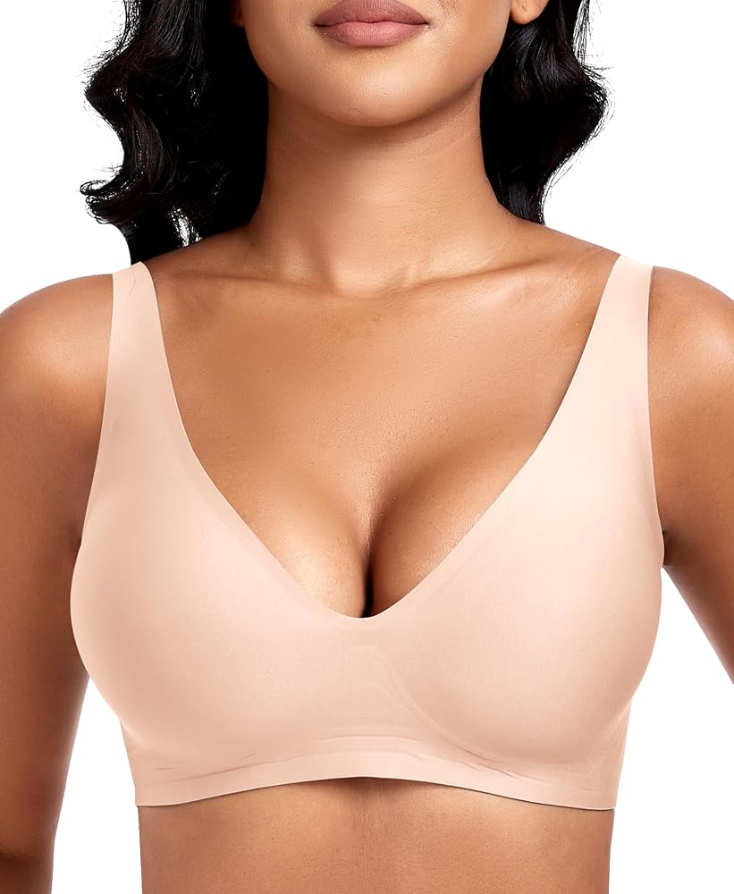 RISSCAN Deep V Bras for Women Adjustable Seamless Bralettes for Women Comfort Wireless Bra with Extender