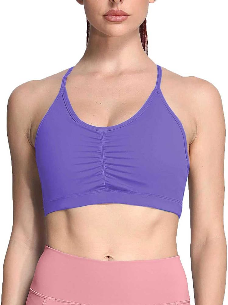 Aoxjox Sports Bras for Women Workout Fitness Ruched Training Baddie Cross Back Yoga Crop Tank Top