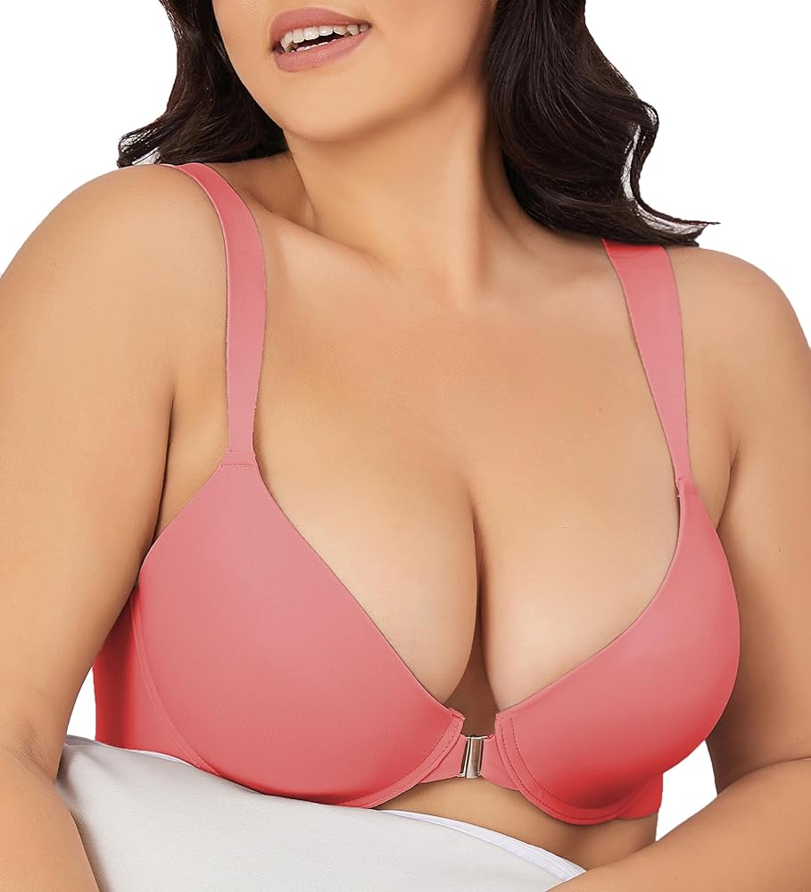 FINETOO Bra for Women Sexy Front Closure Bras for Women Plus Size Full Coverage Bra Unlined Bras with Underwire Push Up Bra