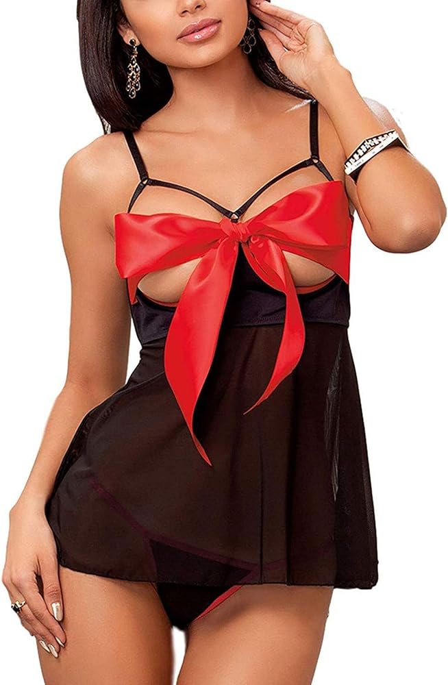 Ella Lust Plus Size Unwrap Me Lingerie - for Women Sexy Valentines Day for Him Red Open Bow Outfit Bra Panty Babydoll