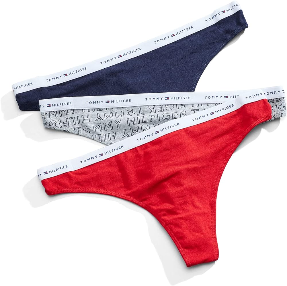 Tommy Hilfiger Women's Cotton Logo Band Thongs 3-pack