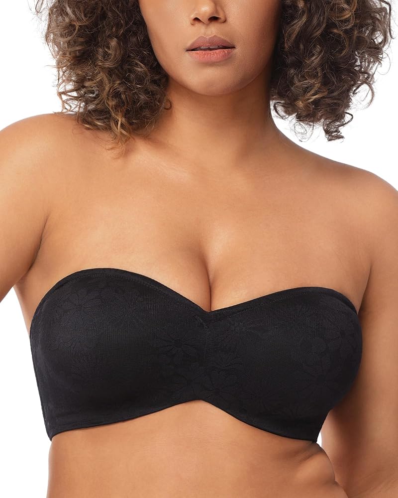 HSIA Strapless Bras for Women, Plus Size Bandeau Bra for Big Bust, Lace Sexy Padded Underwire Bra for Large Breasts